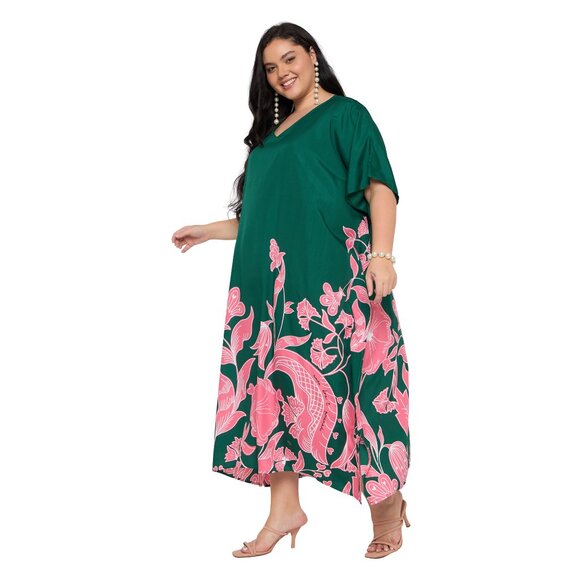 Gypsie Blu Floral Printed Caftan Dress for Women Comfy Loose Maxi Dresses - Picture 4 of 8